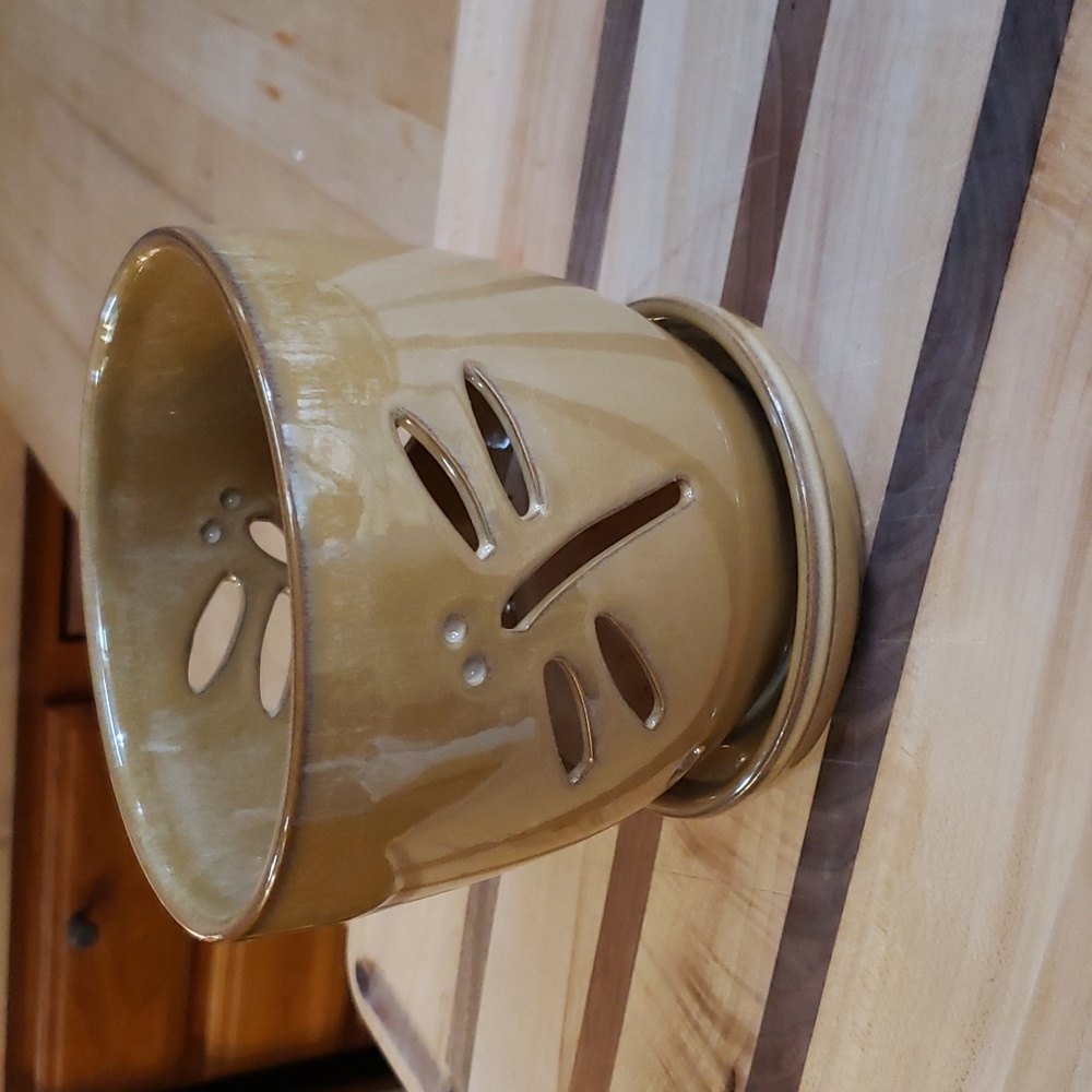 Ceramic Orchid Pot 5 inch Tan w/Dragonflies